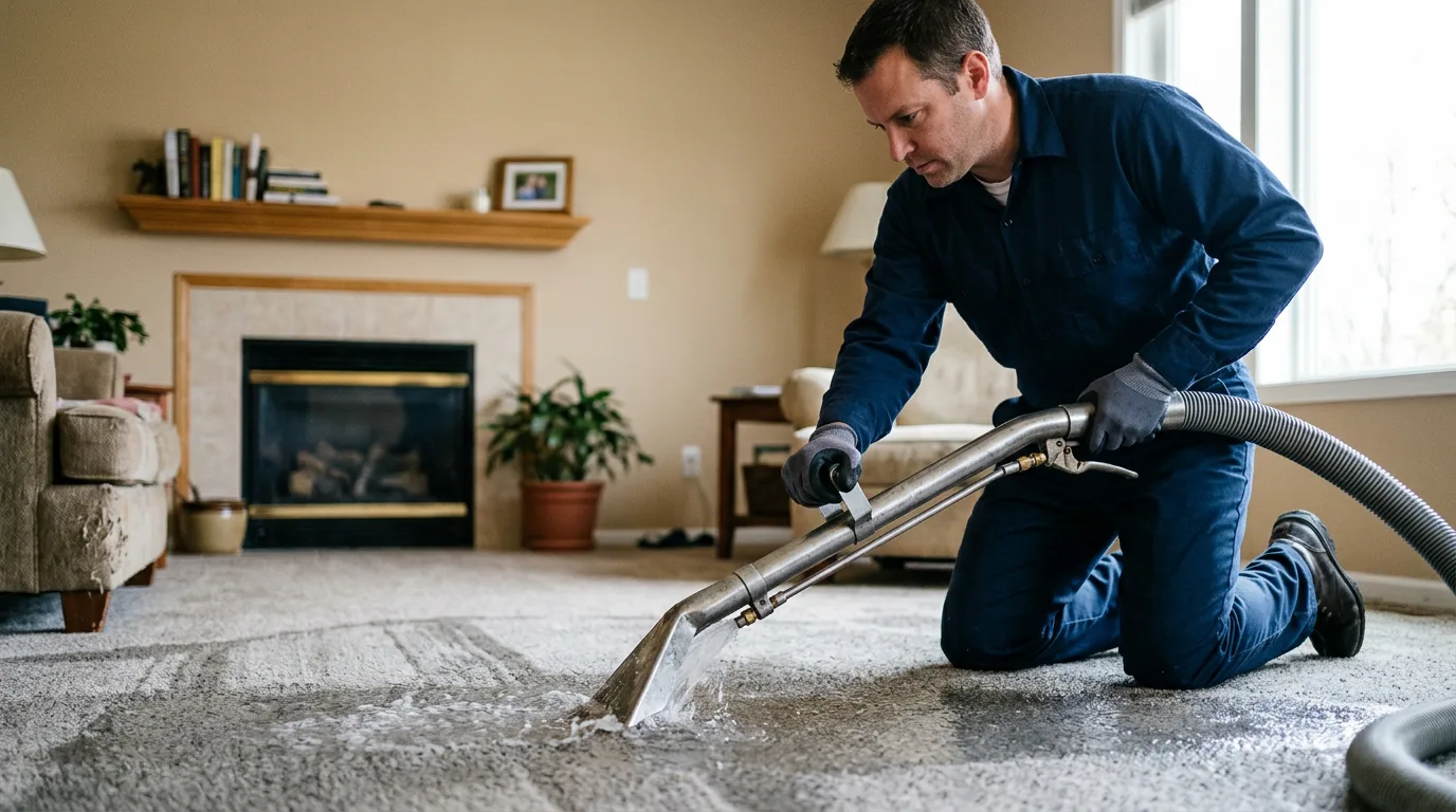 Water damage restoration technician working near Bakersfield, CA